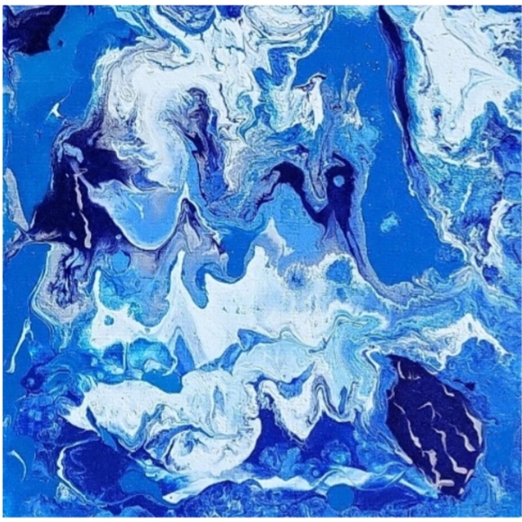 Hand Crafted Blue and White Abstract Design 12 x 12 Inches Canvas Painting - Picture 3 of 4
